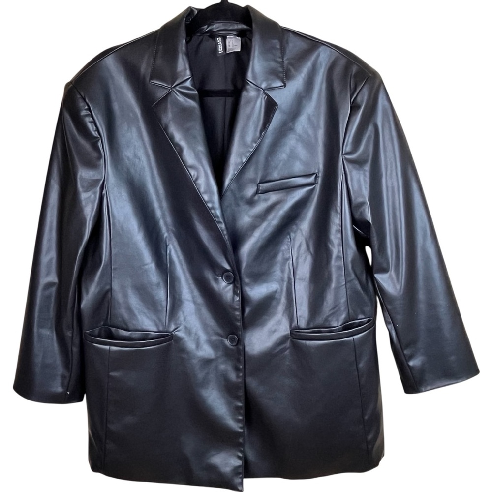 Divided H&M Black Faux Leather Oversized Blazer / Jacket, Sz Small